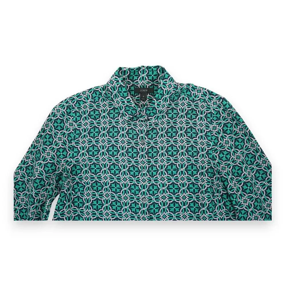 J Crew Women's Medallion Popover Style‎ Blouse Size 0 Long Sleeve Button Up